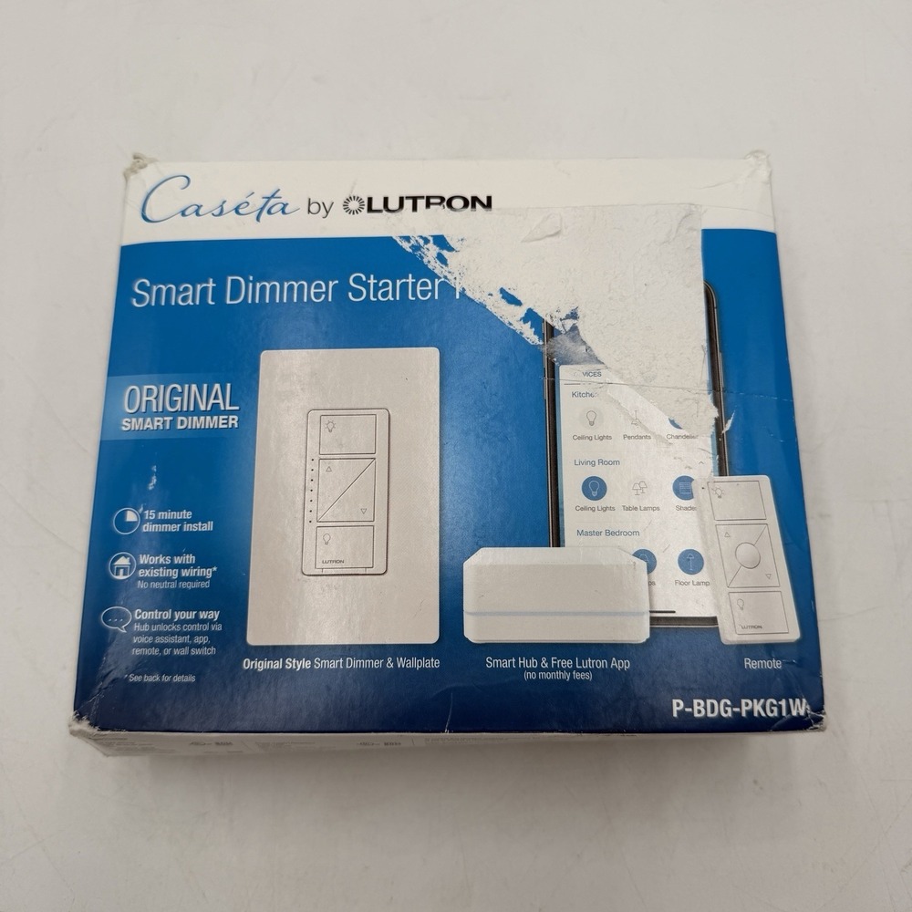 Lutron Caseta P-BDG-PKG1W Wireless Dimmer Kit with Smart Bridge - White